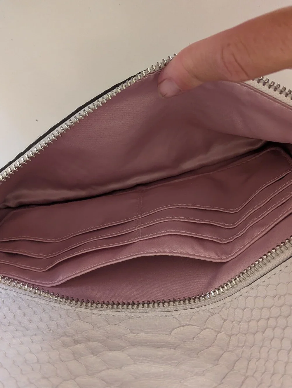 Coach Leather Lizard Embossed White Foldover Clutch